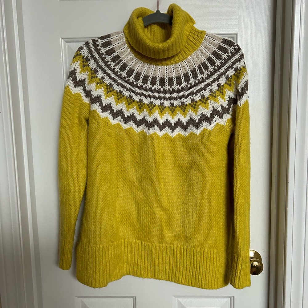 Loft Yellow Turtleneck Sweater Fair Isle Knit Womens Size S